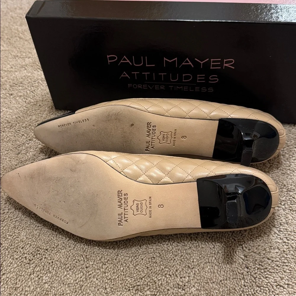 Paul Mayer Quilted Tan and Black Flats - Picture 2 of 4